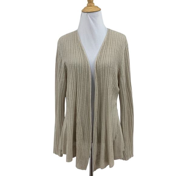Eileen Fisher Sweater Women M Medium Beige Organic Linen Open Front Cardigan - Picture 1 of 10